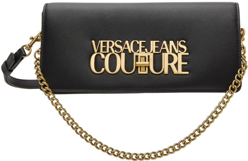 Versace Jeans Couture Black Long Logo Lock Bag