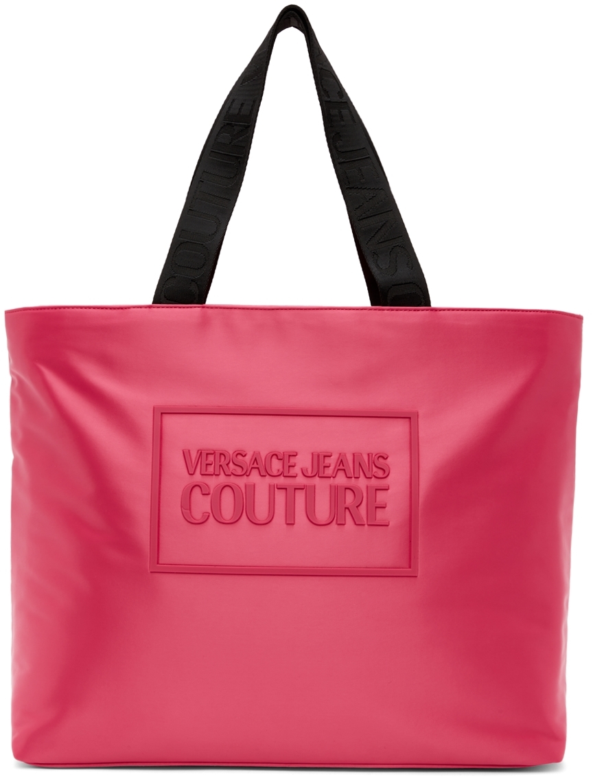 Versace Jeans Couture Pink Gummy Logo Tote In E455 Paradise