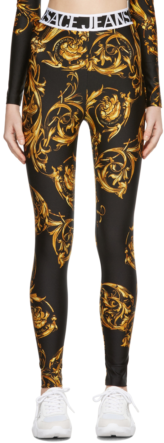 Black Regalia Baroque Leggings By Versace Jeans Couture On Sale