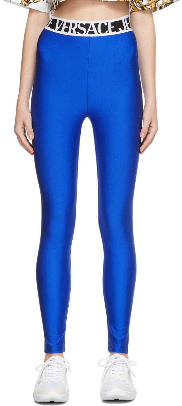 Versace Jeans Couture Logo-waistband Skinny Leggings In Blue | ModeSens