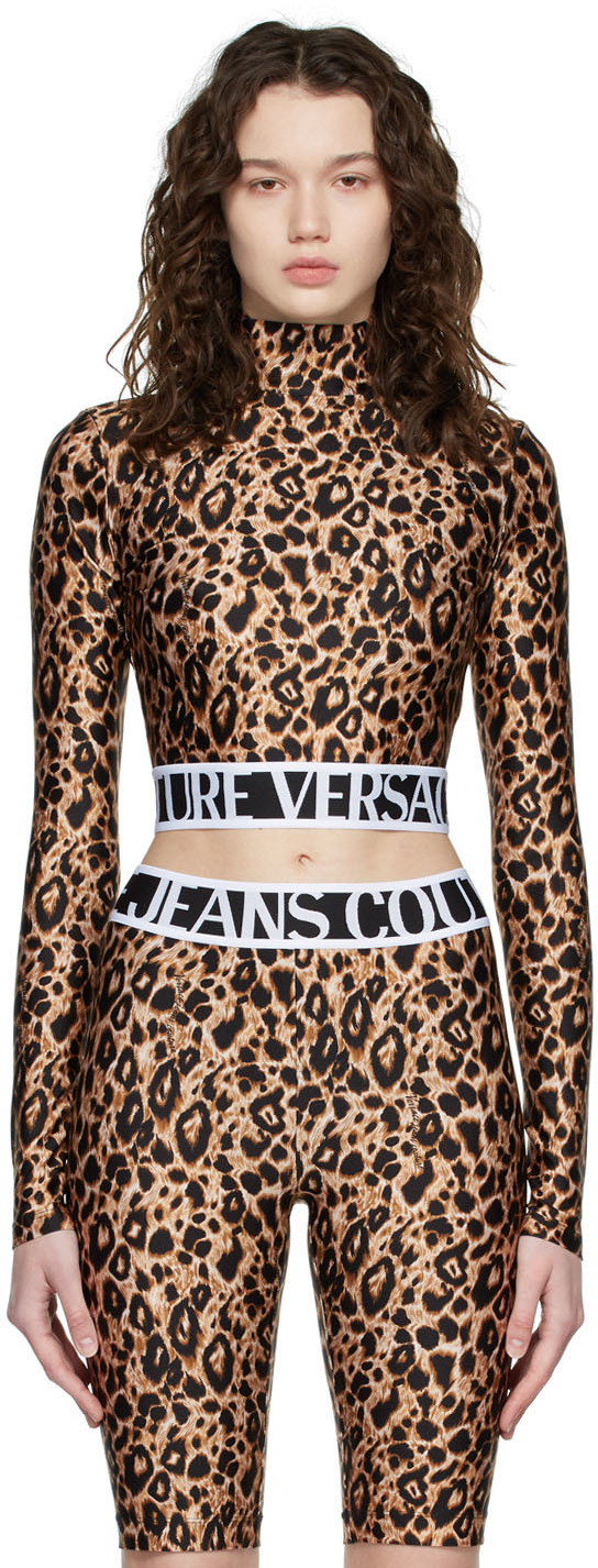 Versace Jeans Couture Brown Leopard Turtleneck