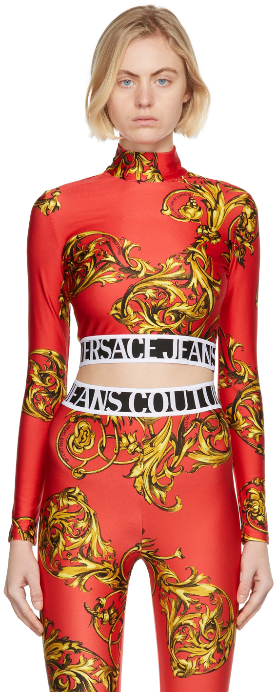 Versace Jeans Couture Red Regalia Baroque Cropped Turtleneck