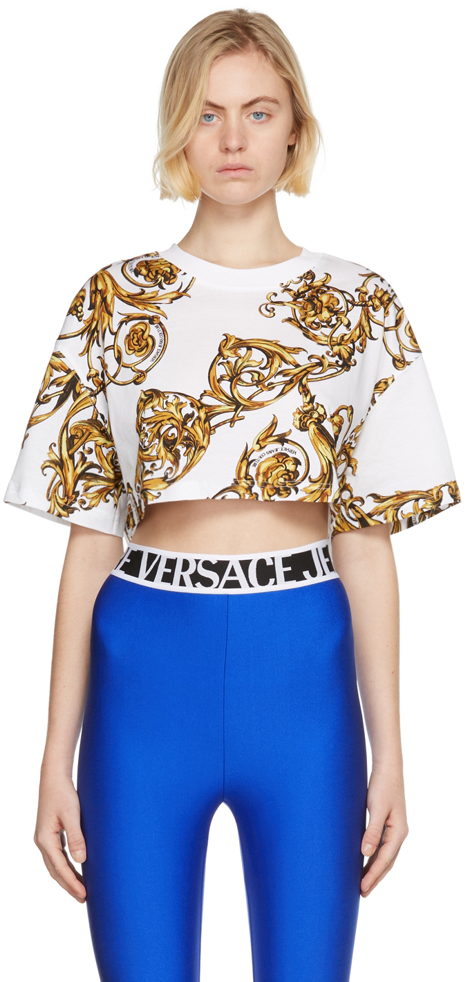 Versace Jeans Couture White Cropped Printed T-Shirt