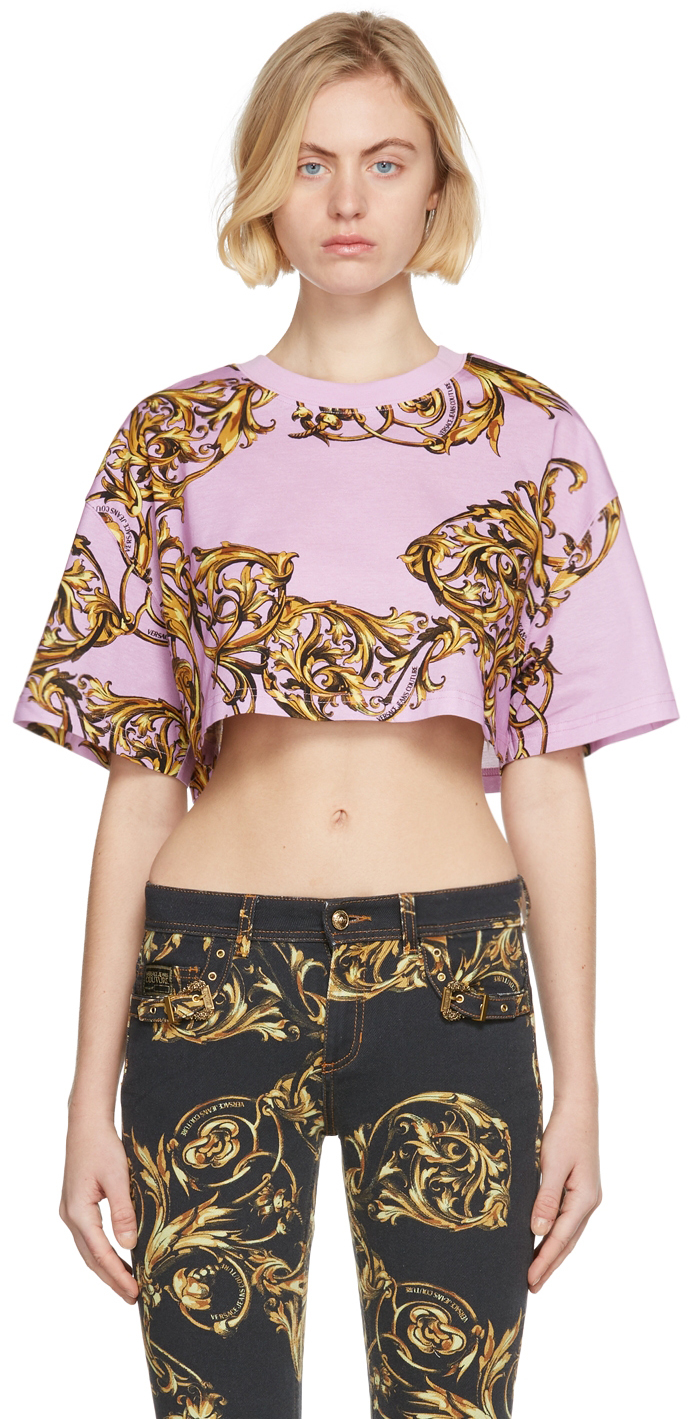 Versace Jeans Couture Pink Cropped Printed T-Shirt