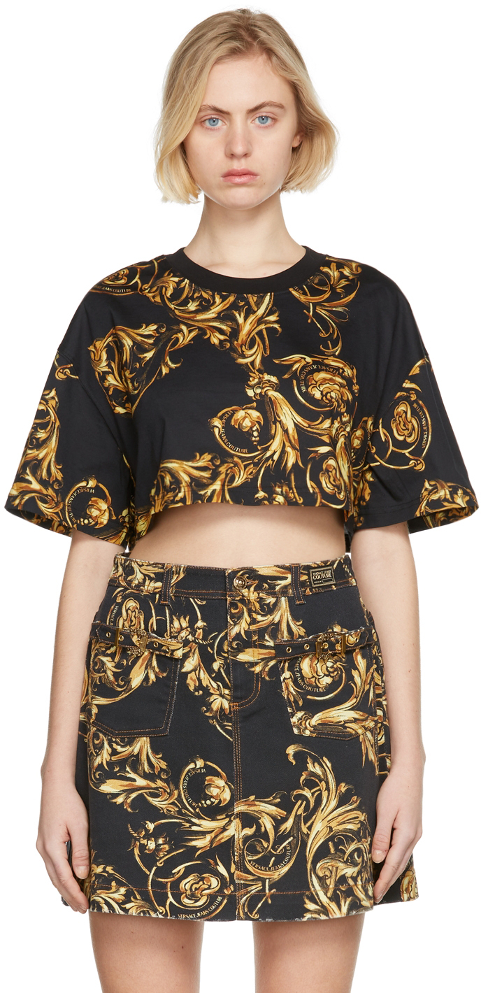 Versace Jeans Couture Black Cropped Printed T-Shirt