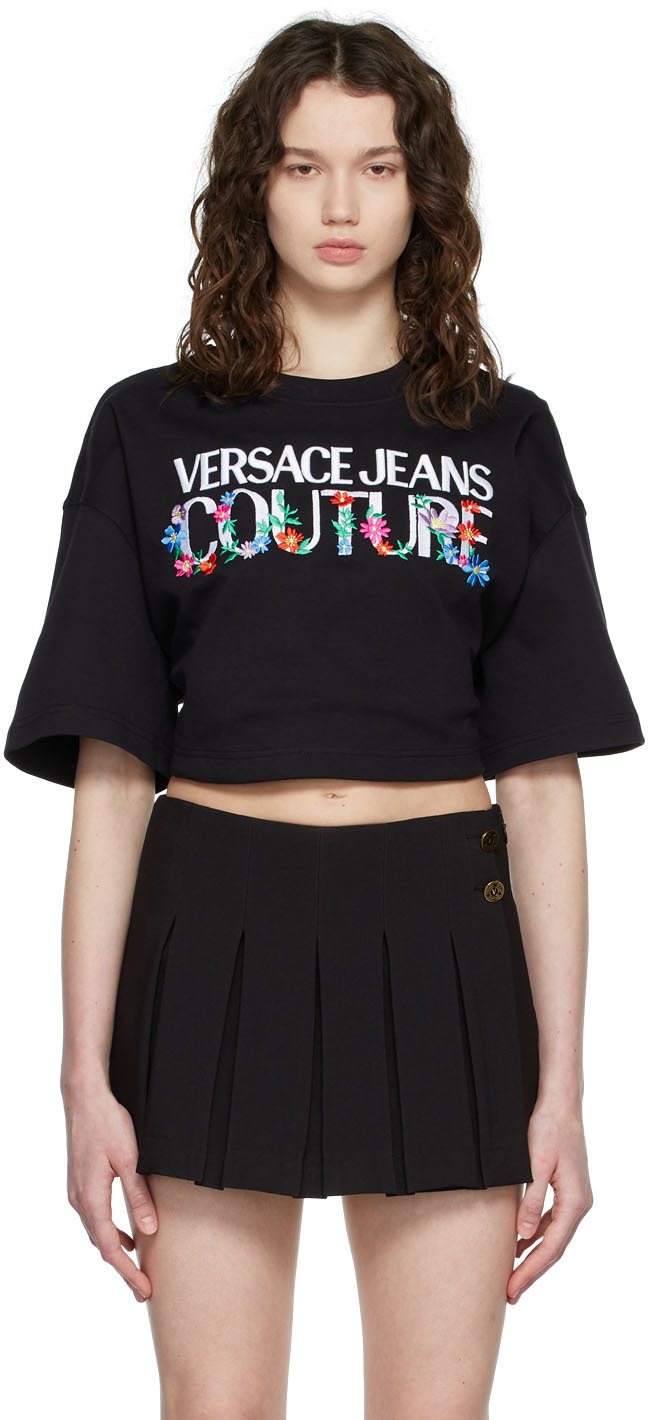 Versace Jeans Couture Black Cropped Flower Logo T-Shirt