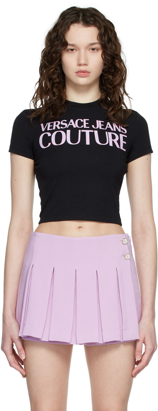 Versace Jeans Couture Black Cropped Iridescent Logo T-Shirt