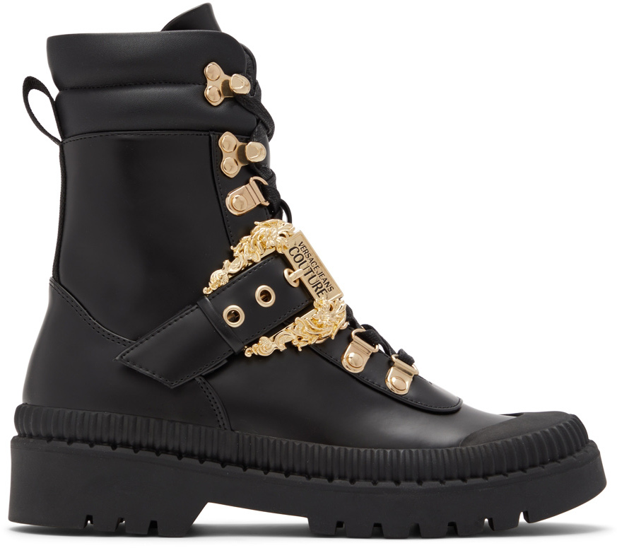 versace jeans couture black baroque combat boots