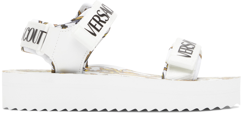 Versace Jeans Couture White & Gold Garland Logo Sandals