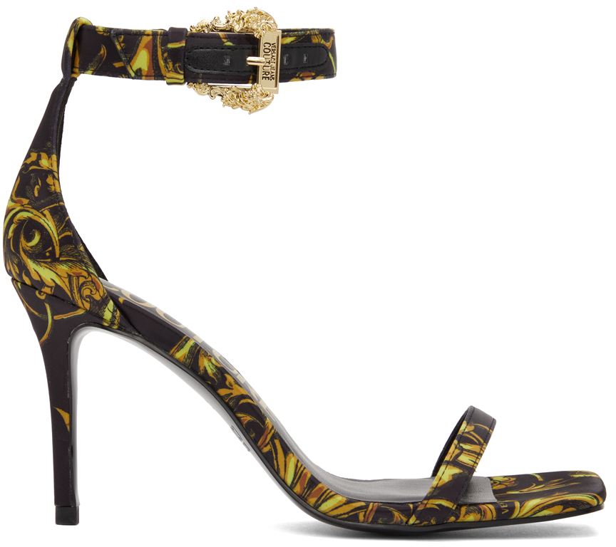Versace Jeans Couture: Black & Gold Baroque Couture I Heeled Sandals ...