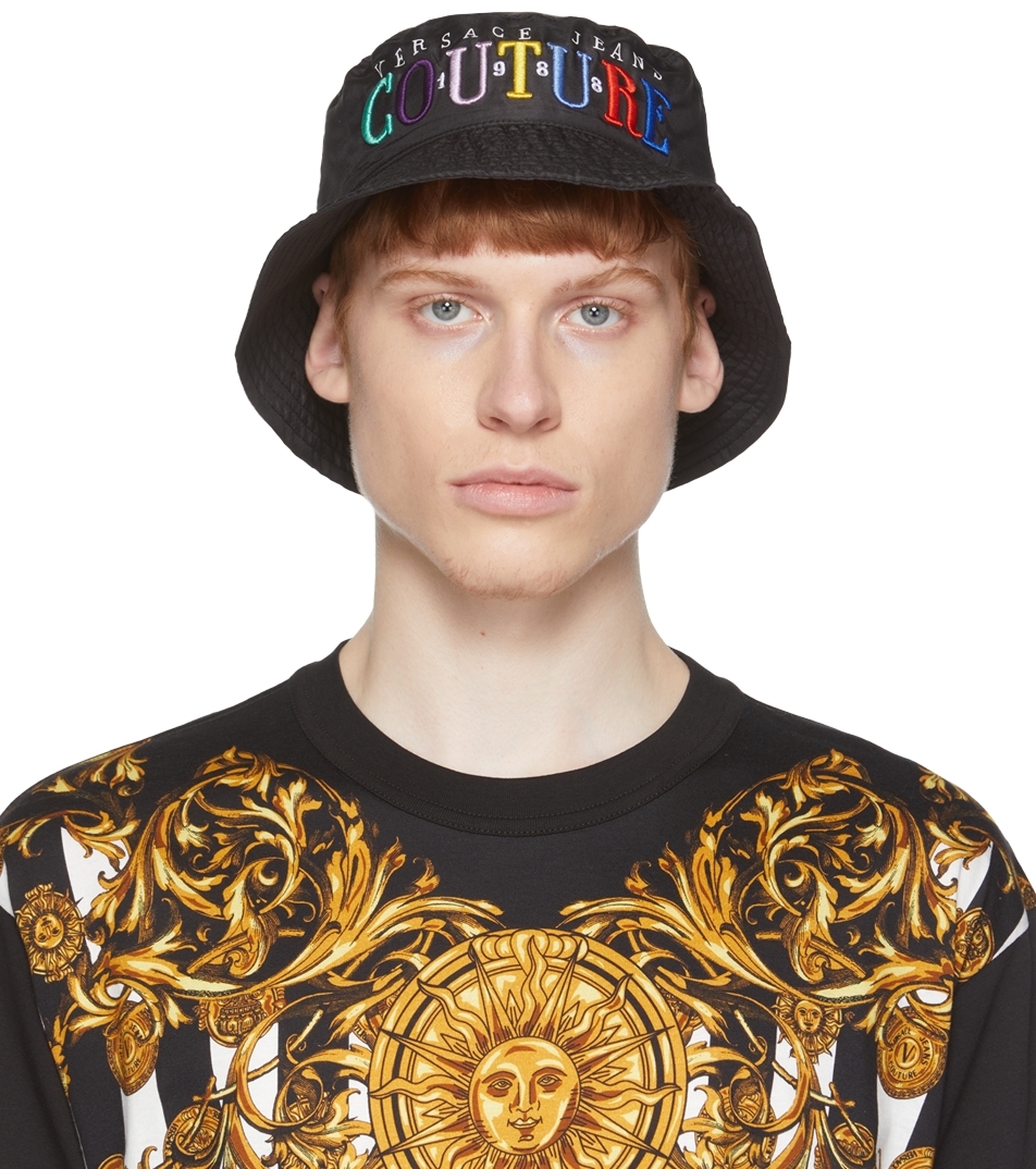 VERSACE JEANS COUTURE BLACK ICONIC LOGO BUCKET HAT