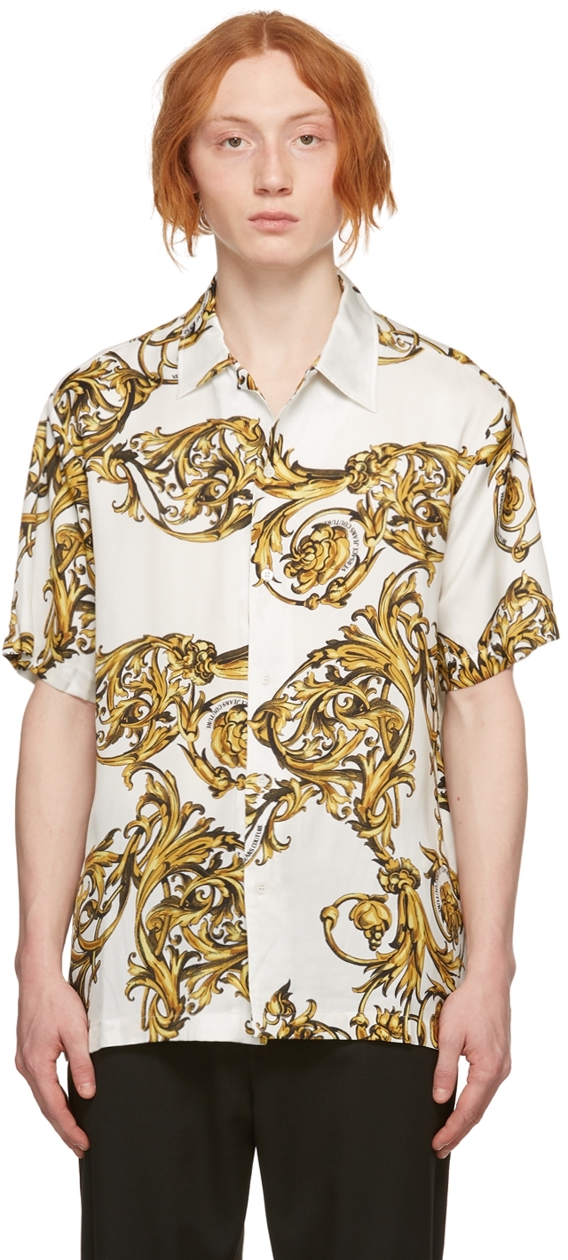 White Regalia Baroque Short Sleeve Shirt by Versace Jeans Couture on Sale
