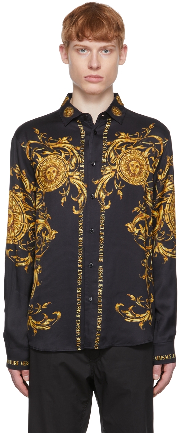 Mens Shirts Versace Jeans Couture Shirts Versace Jeans Couture Cotton Beige Tapestry Shirt in Black for Men 