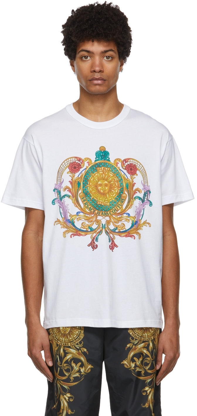 White Sunflower Garland T-Shirt by Versace Jeans Couture on Sale