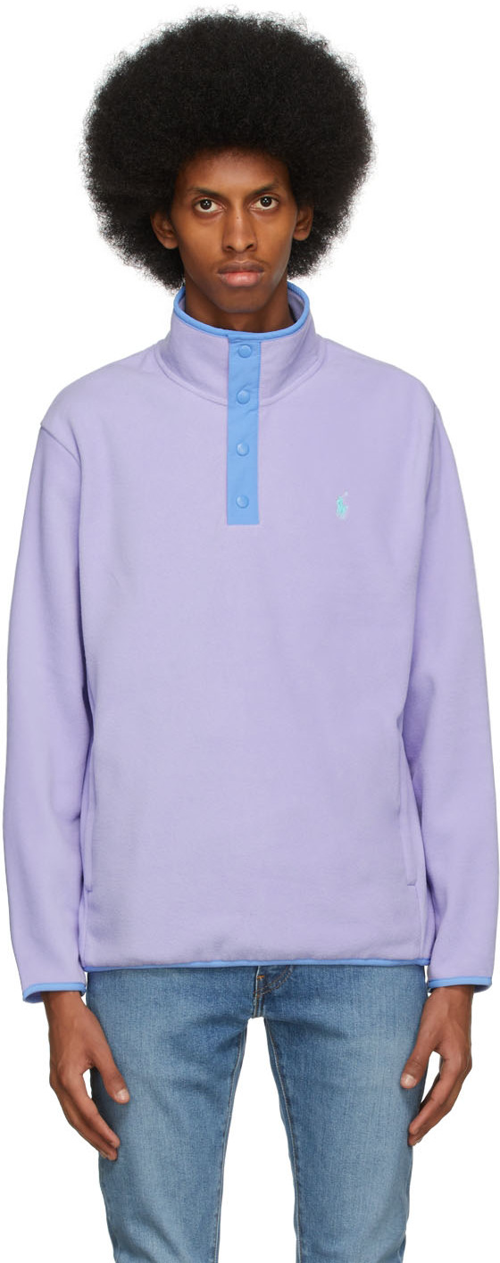 Polo Ralph Lauren: Purple Fleece Mockneck Pullover | SSENSE