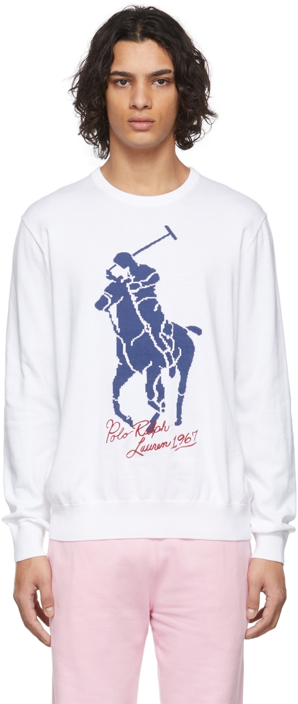 Ralph Lauren Men's Big Pony Cotton Sweater - Size M in White