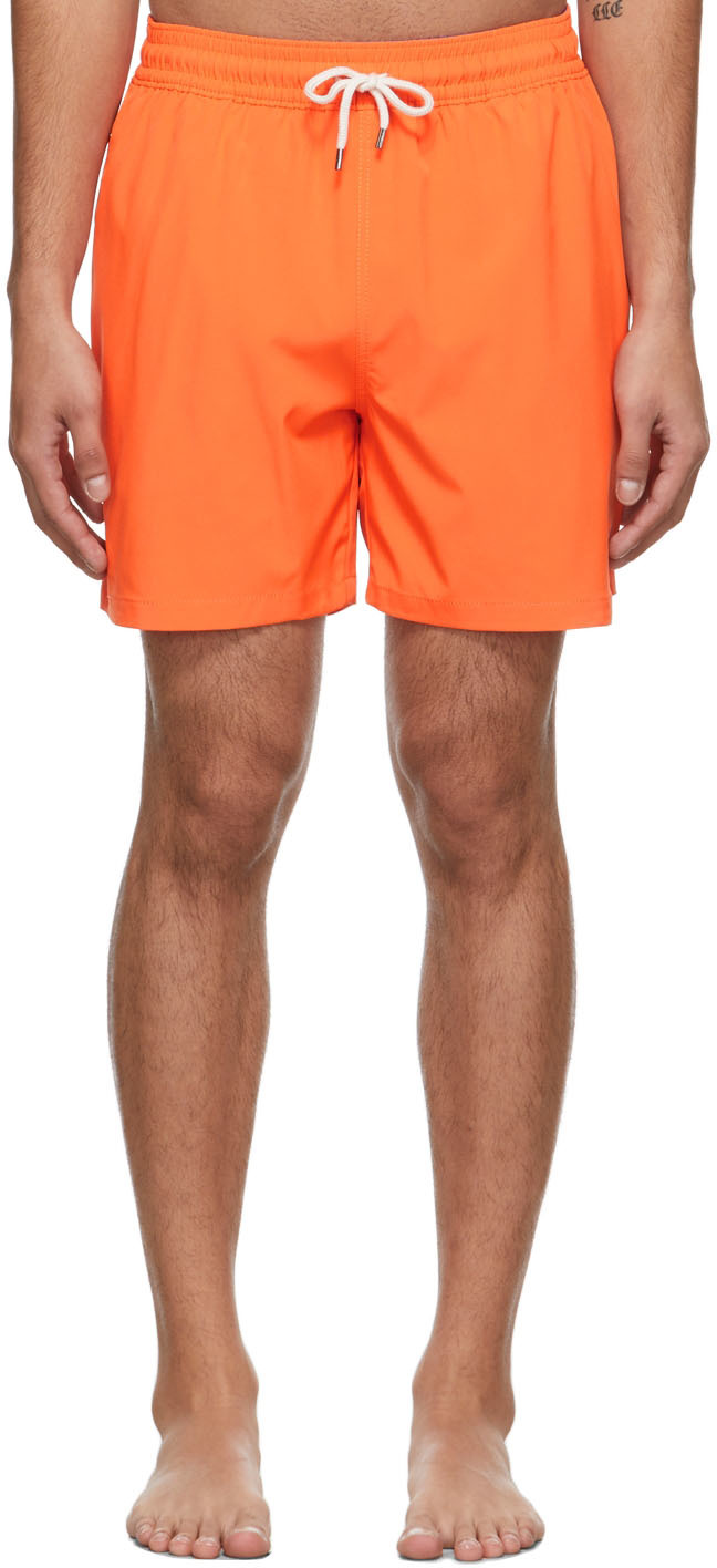 Polo Ralph Lauren: Orange Traveler Swim Shorts | SSENSE