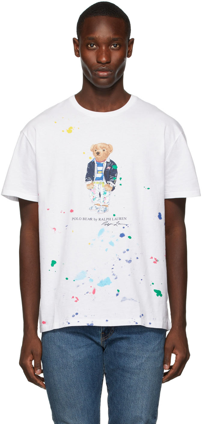 SSENSE 折扣季| Polo Ralph Lauren 白色Paint-Splatter Polo Bear T 恤加入折扣