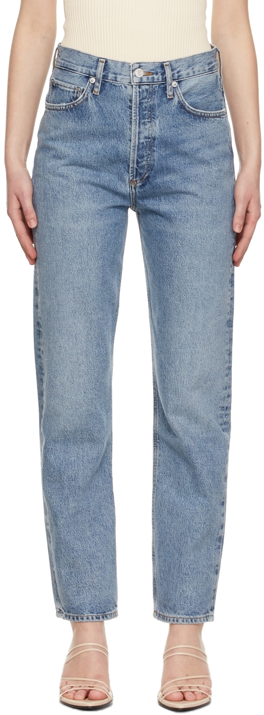 Blue 90's Pinch Waist High-Rise Straight Jeans by AGOLDE on Sale
