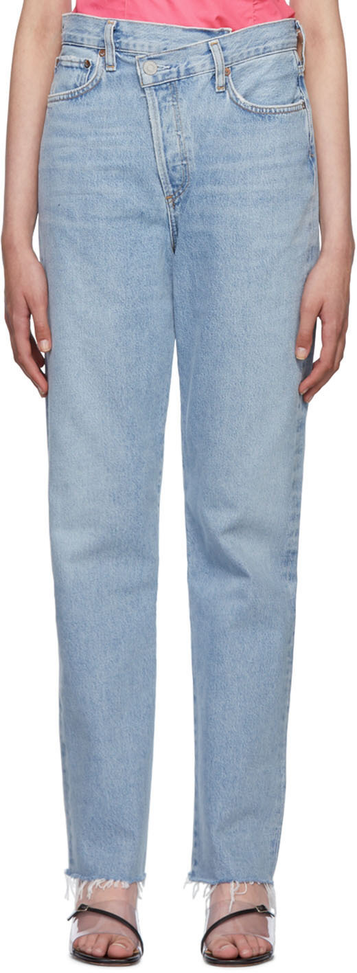 Blue Criss-Cross Straight Jeans by AGOLDE on Sale