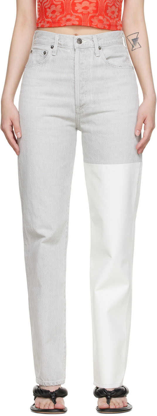 AGOLDE Grey & White 90s Pinch Waist Straight Jeans