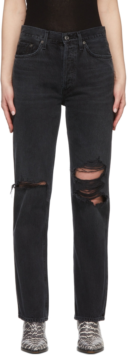 AGOLDE: Black Lana Jeans | SSENSE Canada
