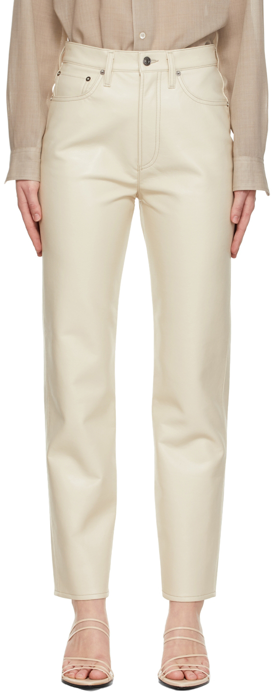 AGOLDE Beige Recycled Leather 90's Pinch Waist Pants