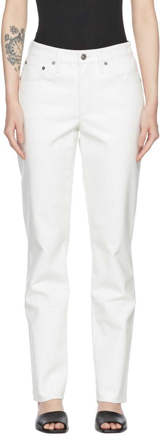 White Faux Leather Seam Extreme Wide Leg Pants | PrettyLittleThing KSA