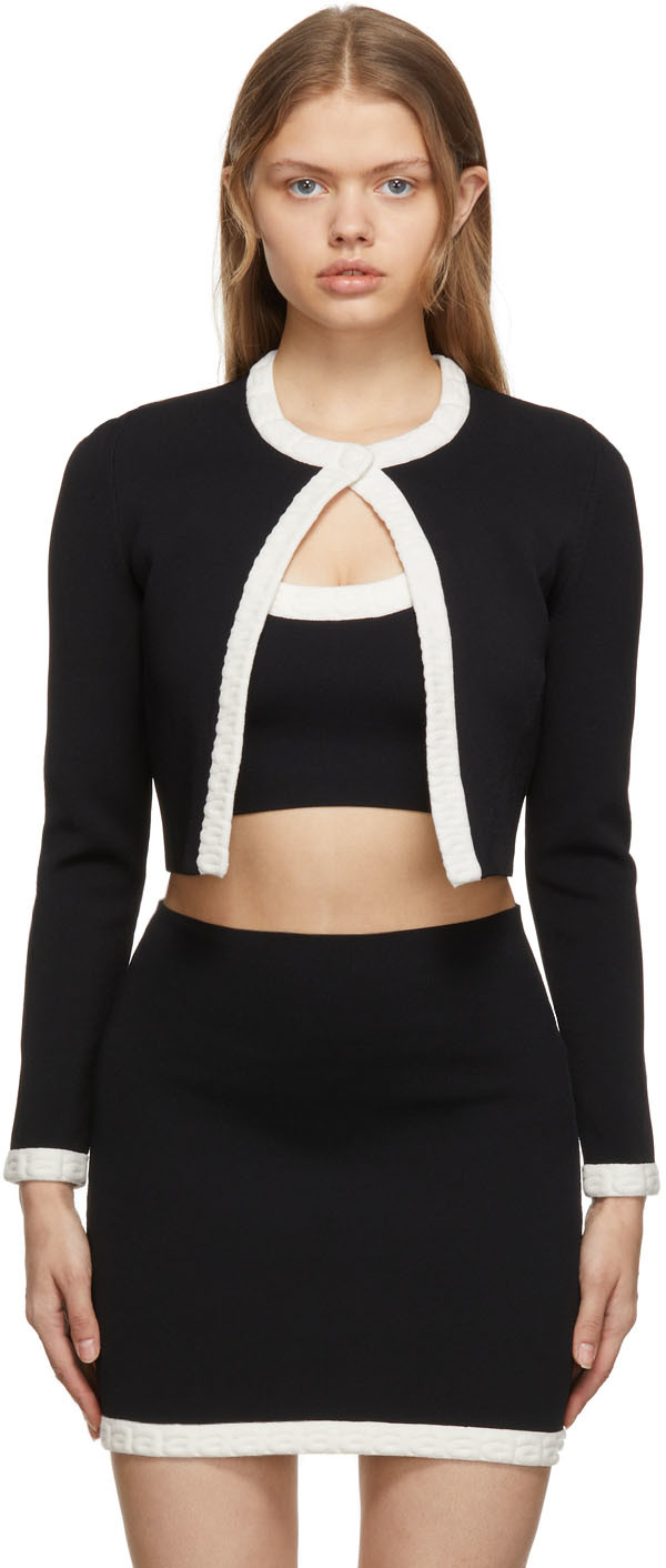 Slacks and Chinos Capri and cropped trousers Alexander Wang Silk Logo-trim Cropped Cardigan in Black Womens Clothing Trousers 