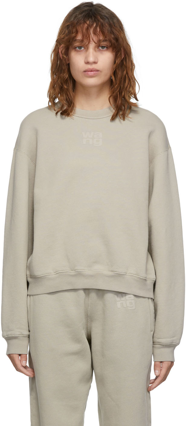 Taupe Structured Puff Logo Sweatshirt by alexanderwang.t on Sale