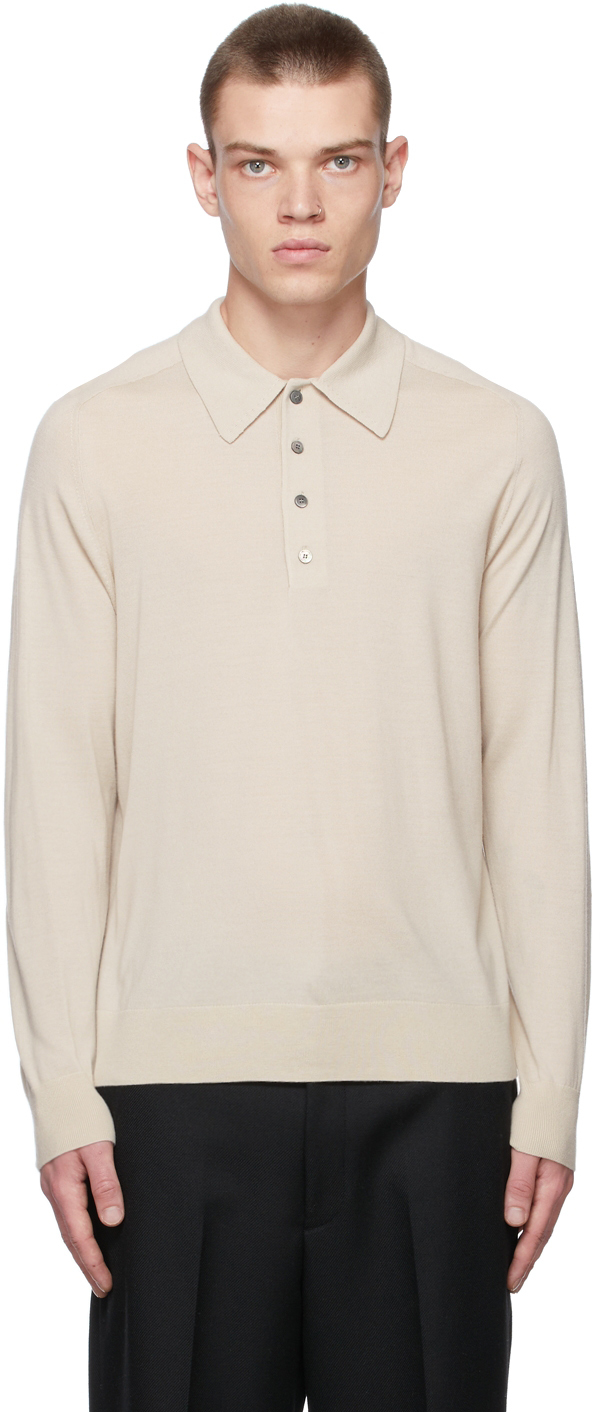 Theory: Beige Wool Long Sleeve Polo | SSENSE Canada