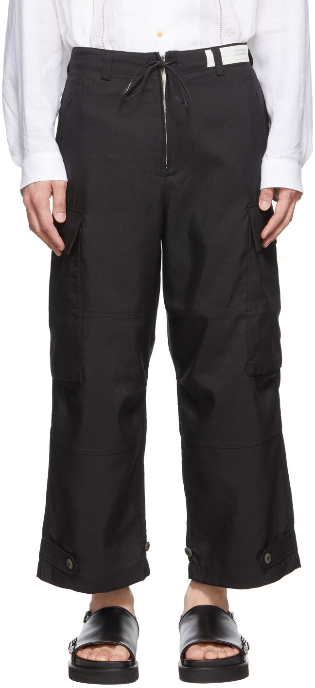 Black Polyurethane Cargo Pants