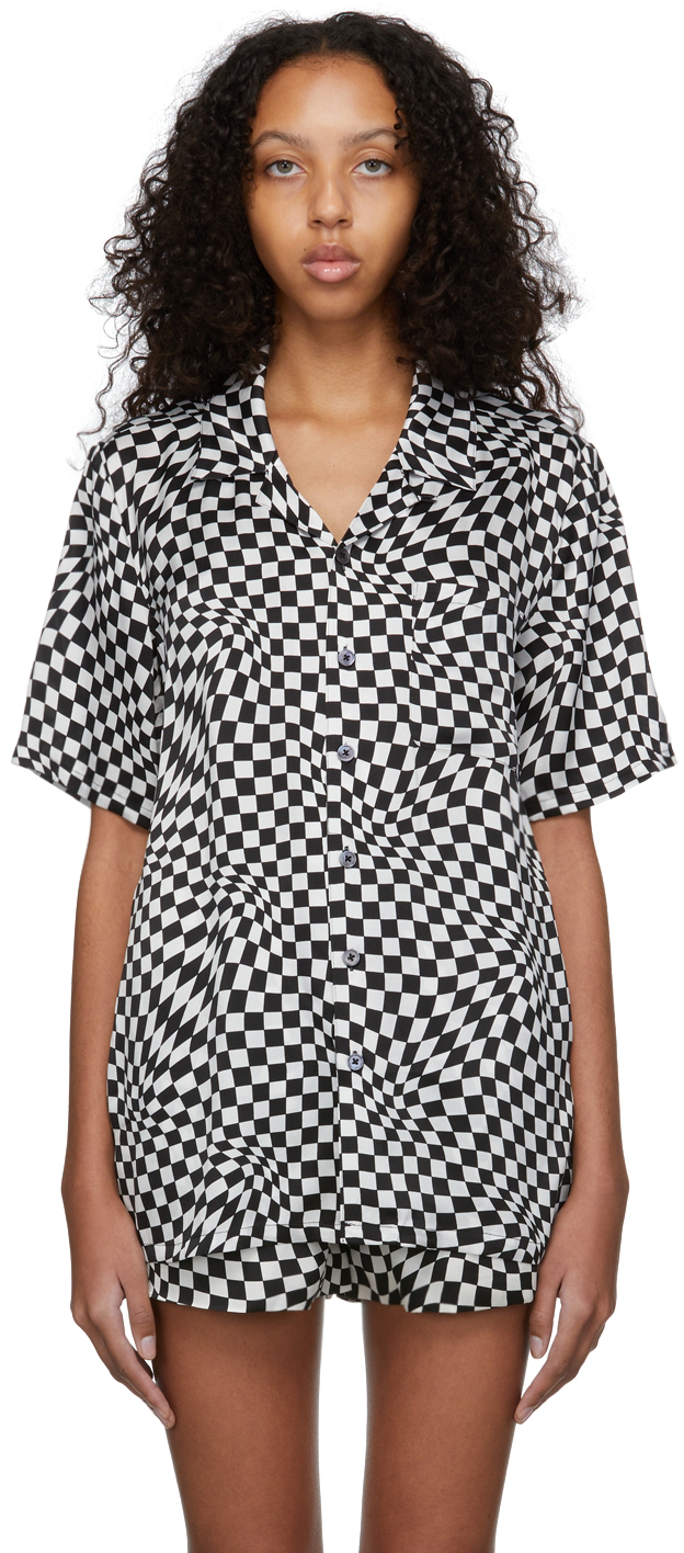 Black \u0026 White Silk Check Camp Shirt by 