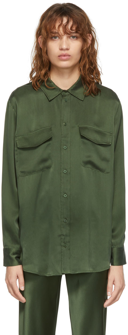 Green Silk Boyfriend Shirt by Silk 