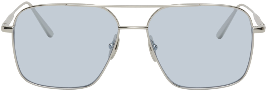 Chimi Silver Metal Aviator Sunglasses In Silver Light Blue