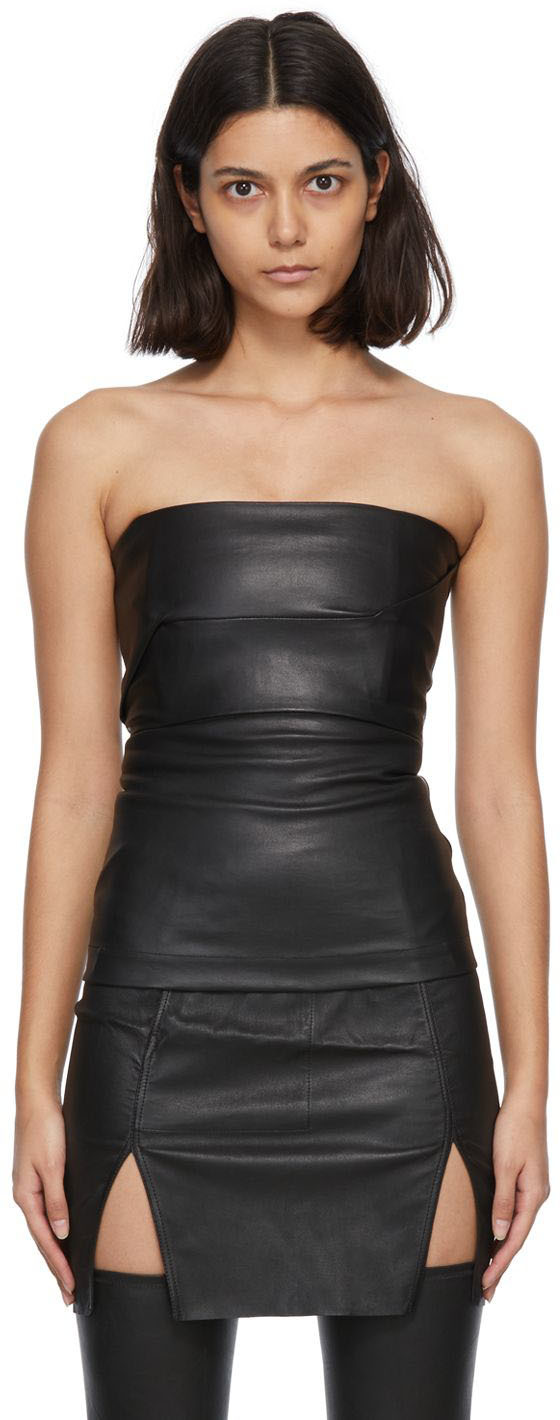 Black Leather Blouse by Rick Owens on Sale