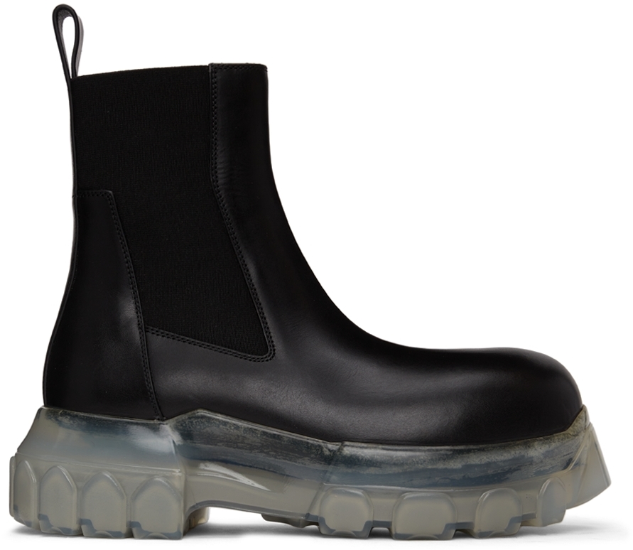 Rick Owens Black & Transparent Beatle Bozo Tractor Boots In 90 Black/clear