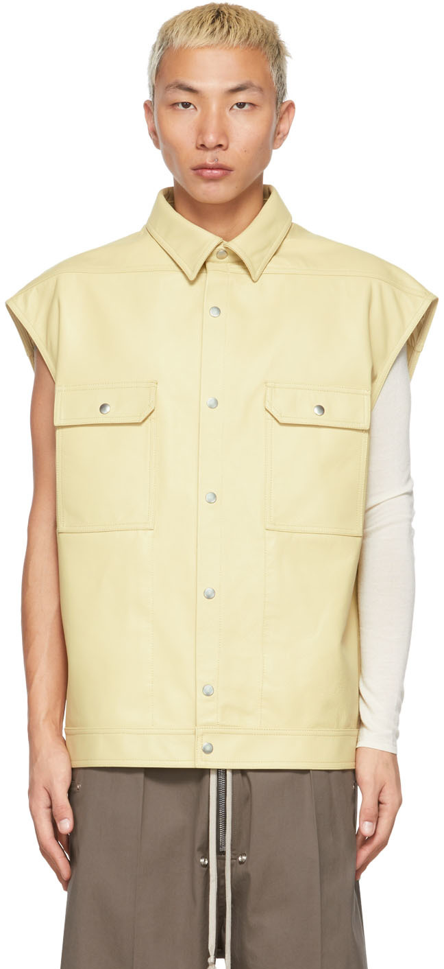 Rick Owens Beige Leather Jumbo Outershirt Vest | Smart Closet