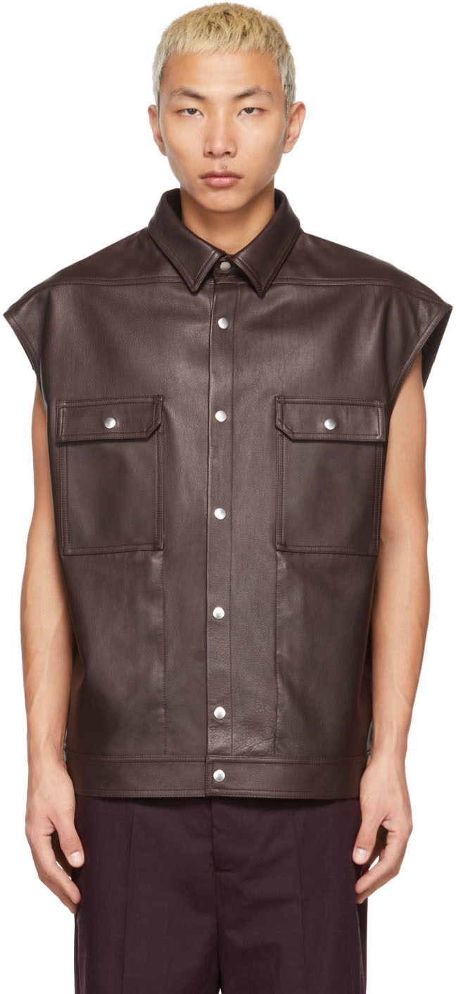 Brown Leather Sleeveless Jumbo Outershirt Vest