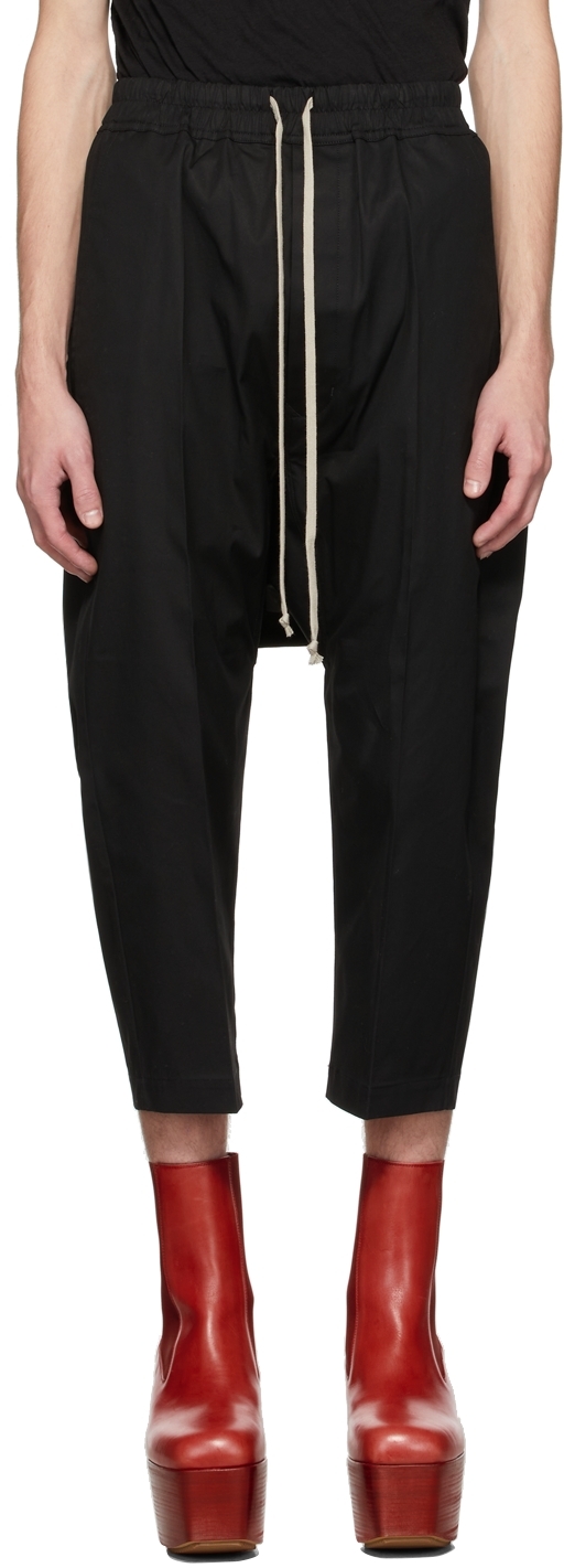 Rick Owens: Black Drawstring Cropped Trousers | SSENSE Canada