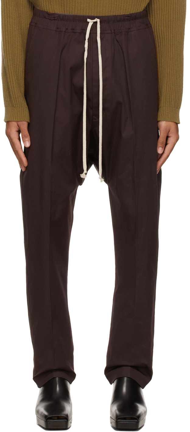 Rick Owens: Burgundy Drawstring Long Trousers | SSENSE