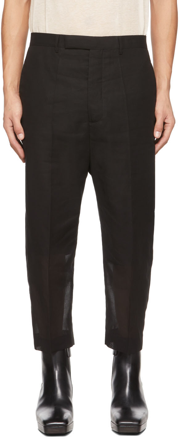 Black Cropped Astaire Trousers by Rick Owens on Sale