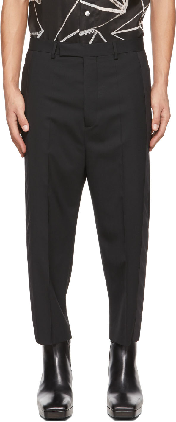 Rick Owens Black Wool & Silk Cropped Astaire Trousers   Smart Closet