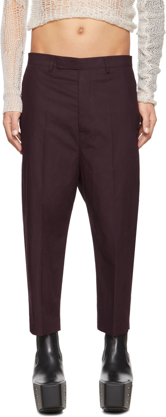 Rick Owens Burgundy Astaires Cropped Trousers | Smart Closet