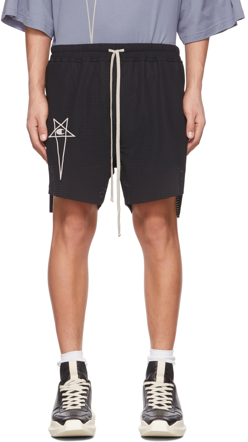 Rick Owens Black Champion Edition Perforated Dolphin Boxers Shorts