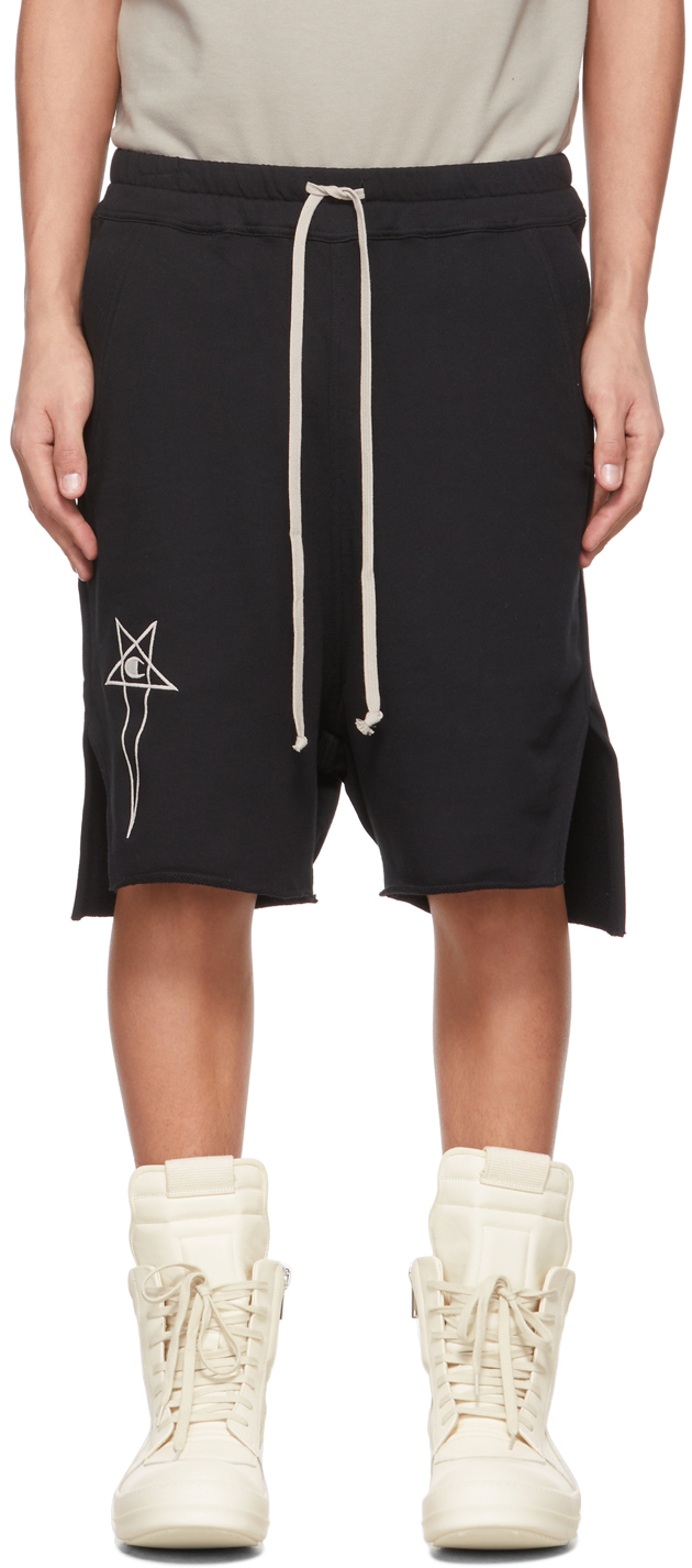 Rick Owens Black Champion Edition French Terry Beveled Pods Shorts 