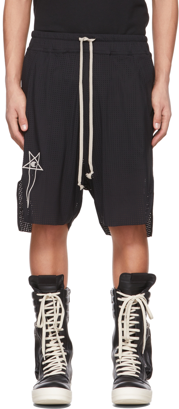 Black Champion Edition Perforated Beveled Pods Shorts