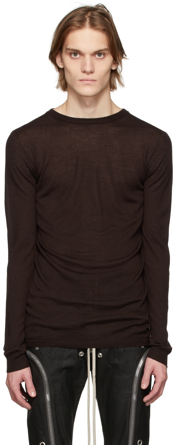 Rick Owens: Burgundy Biker Crewneck Sweater | SSENSE