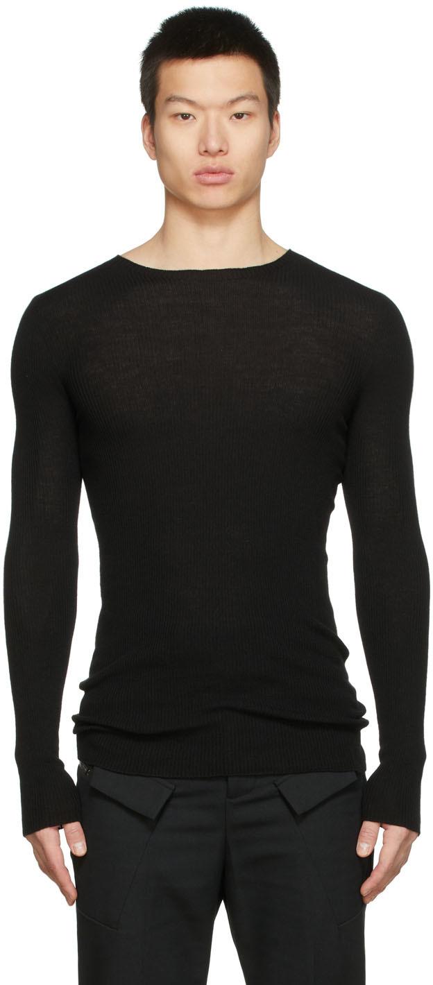 Black Ribbed Round Neck Sweater