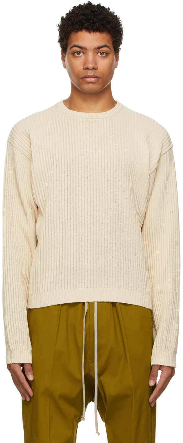 Rick Owens: Beige Biker Round Neck Sweater | SSENSE